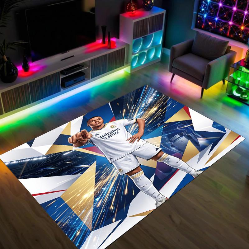 Kylian Mbappe Design Crystal Velvet Carpet Cozy Non?Slip Printed Rug For Bedroom Living Room Entrance