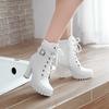 Fashion High Heels Women Ankle Boots Lace Up Fall Winter Platform Ladies Boots Large Size Fashion Shoes White Black Brown 659