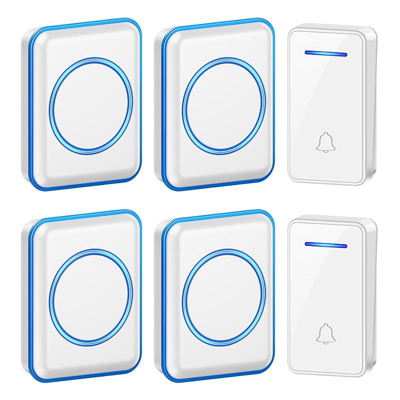 Self-powered Wireless Doorbell with Two Transmitters and Four Receivers for Long-distance Alerts, Ideal for Elderly, Deaf, or Mute Users.