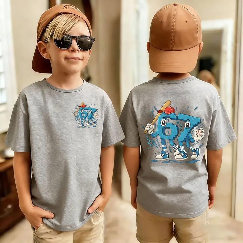 Six Seven Italian Brainrot 67 Number Graphic Cartoon Print T-Shirt Boy/Girl Summer Short Sleeved Kids Casual Tshirt Top