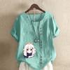 Women's Fashion Round Neck Short Sleeve T-shirt Casual Cotton Linen Graphic Shirt Leisure Loose White Haired Girl Prined Summer Blouse Tops