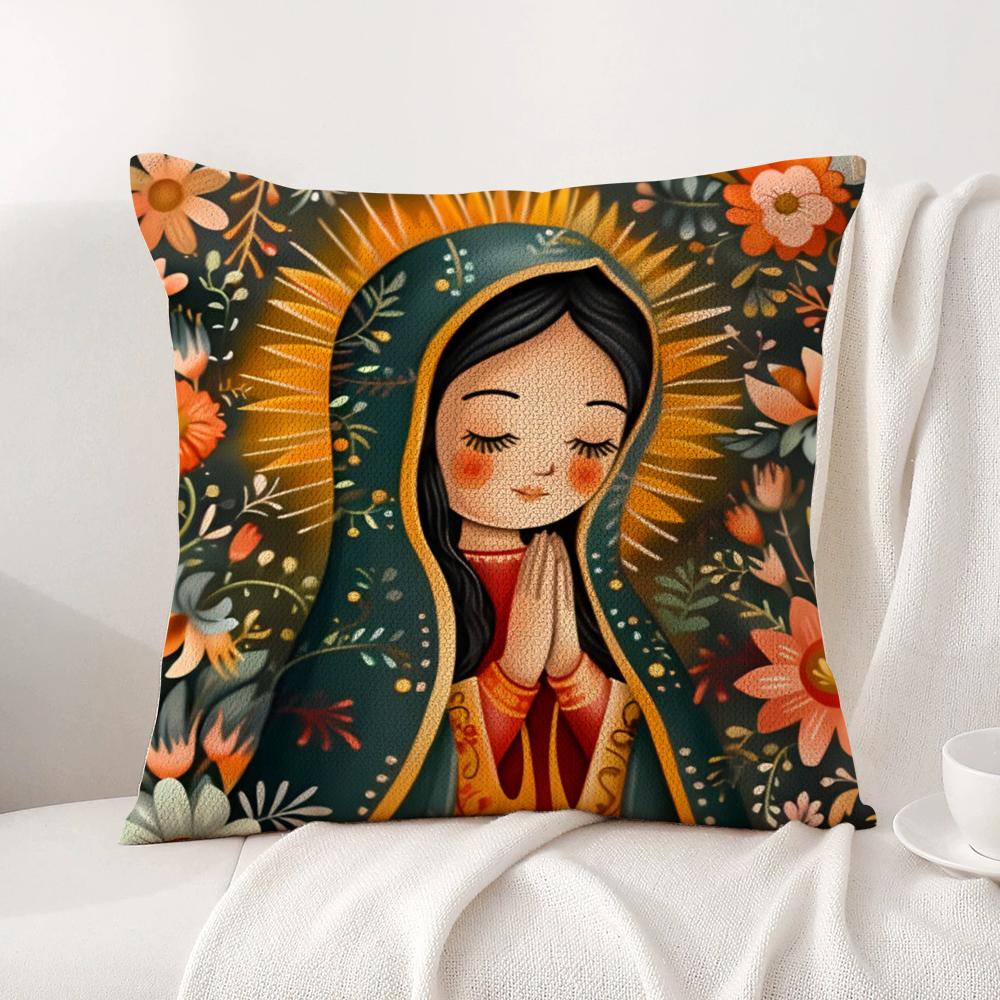 Our Lady of Guadalupe Cushion Cover Natural Linen Organic Fabric DoubleSided Printing Sofa Home Decor Gift Pillow Cover