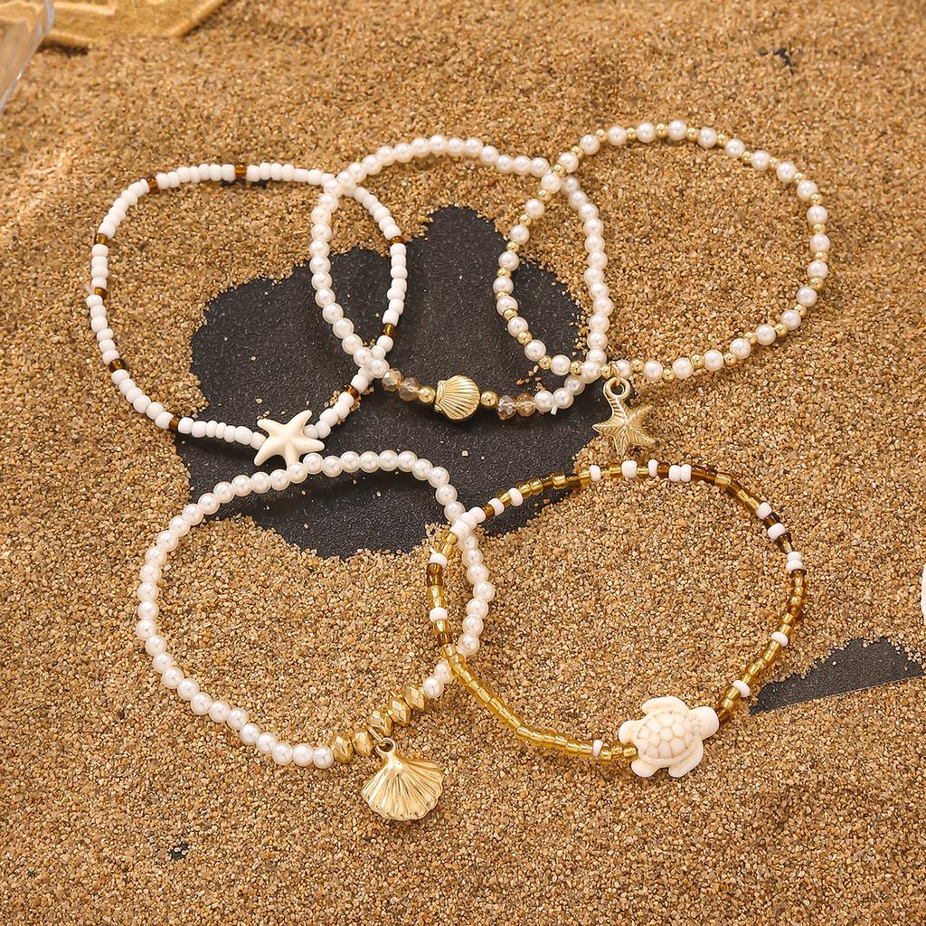 Fashion Imitation Starfish Turtle Pendant Bracelets Bohemian Multi-layer Rice Bead Bracelet Women's Daily Party Summer Zircon