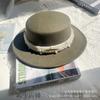 White pearl flat top woolen top hat female autumn and winter British retro socialite elegant French wide brim