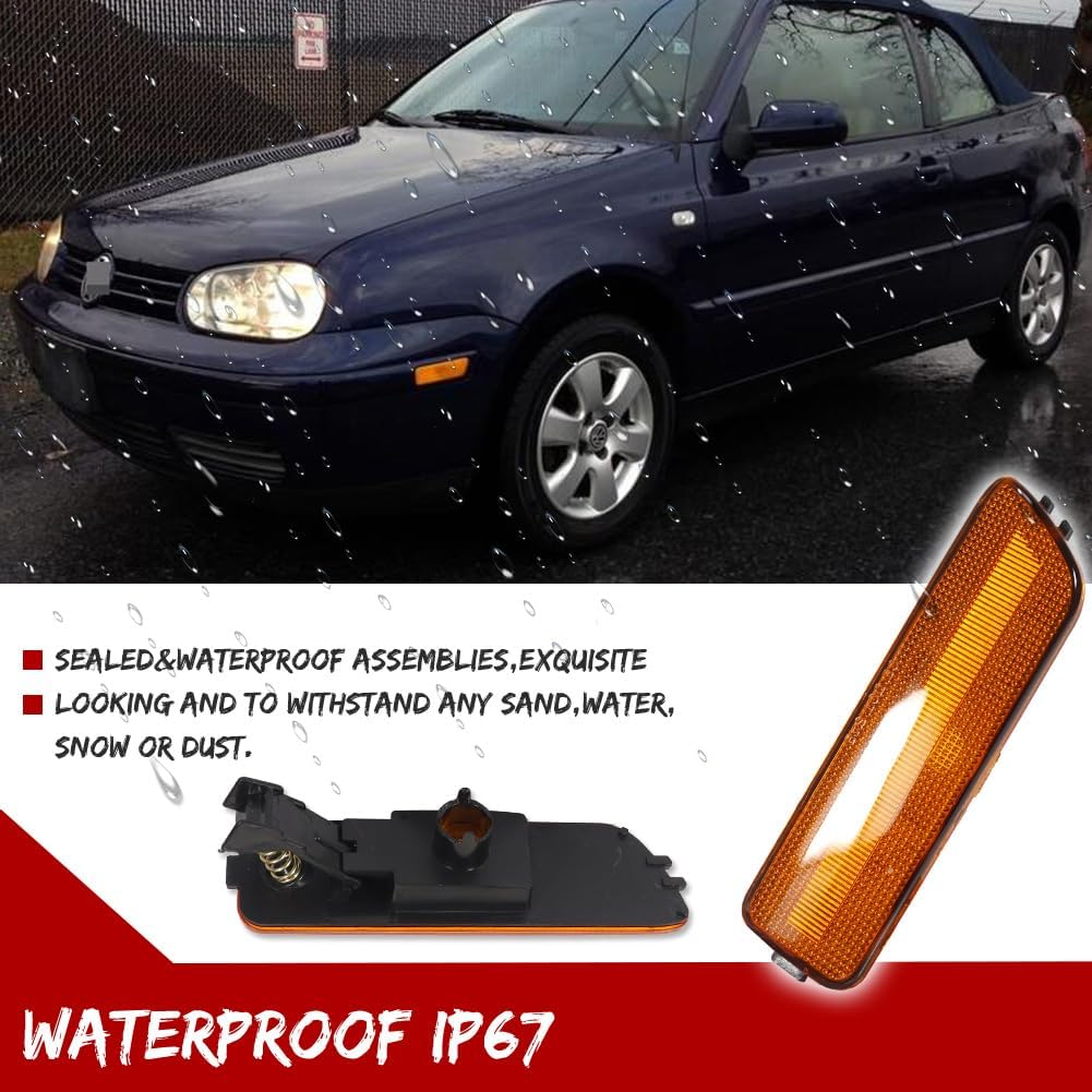 GTINTHEBOX Amber Lens Front Bumper Side Marker Light Housing Assembly Compatible with 1999-2005 Volkswagen MK4 Golf GTI R32 Rabbit Jetta
