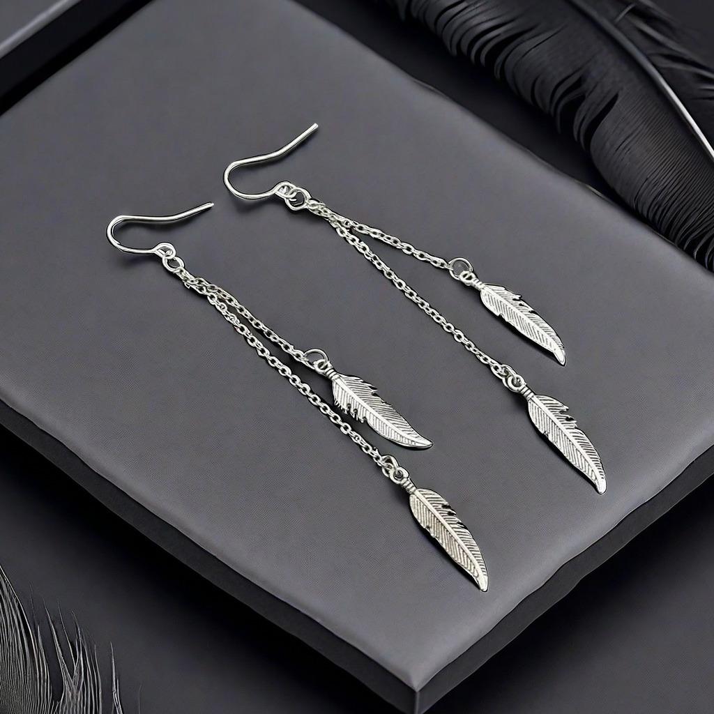 Chic Vintage Feather Leaf Tassel Earrings Chain Lightweight Dangle Design for Fashion-Forward Style Perfect Daily Wear & Evening Party Accessories