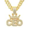 European Hip Hop Full Diamond Crown CEO Letter Pendant Cuban Necklace Hipster Men Hip Hop Street Nightclub Accessories