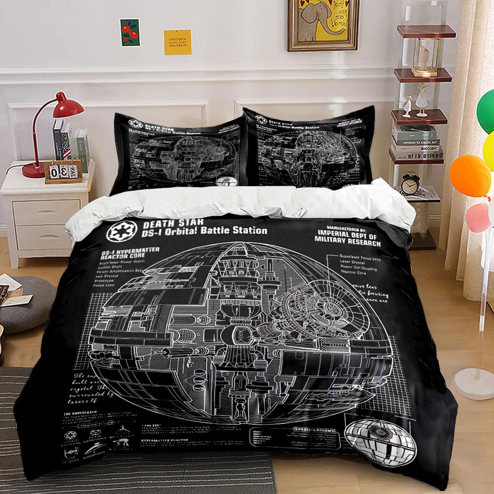 Death Star Blueprint Design Bedding Duvet Cover Set Duvet Cover Pillowcases (1*Duvet Cover 2*Pillowcases, without duvet insert)
