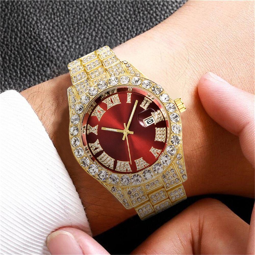 Calendar Function Iced Out Watch Date Display Men Watch Fashion Quartz Wristwatch Male Fashion