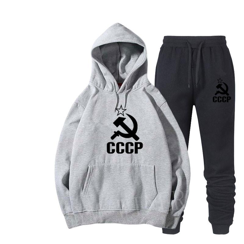 Флисовая толстовка с капюшоном свободного кроя + повседневные спортивные брюки с буквенным принтом модный комплект