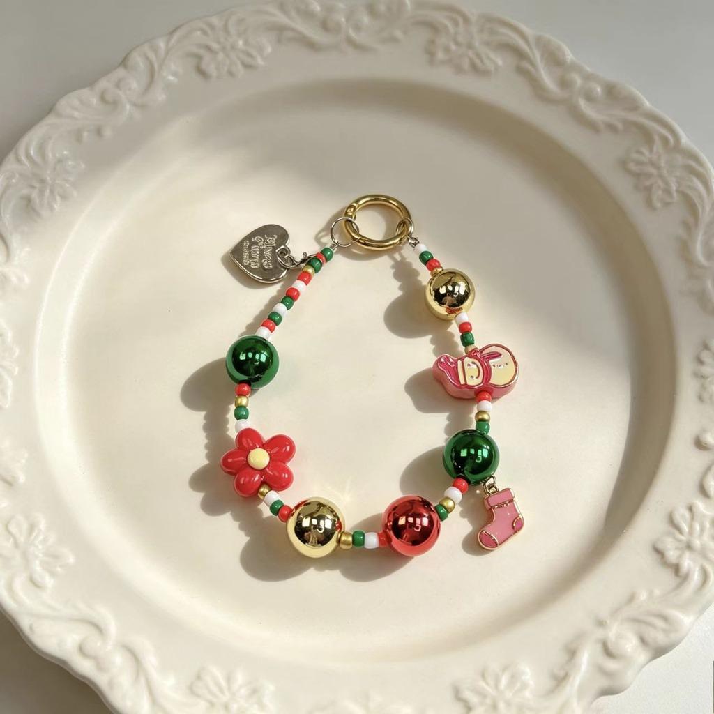 Key Pendant Sweet Acrylic Beaded Charm Purse Charm Holiday-Themed Bag Charm For Christmas Gatherings Mobile Phones Purse