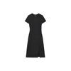 Original Logo Solid Color Slit Fashion Casual Simple Slim Knit Round Neck Pullover Short Sleeve Dress Women Dresses Black F51W429302F-BK