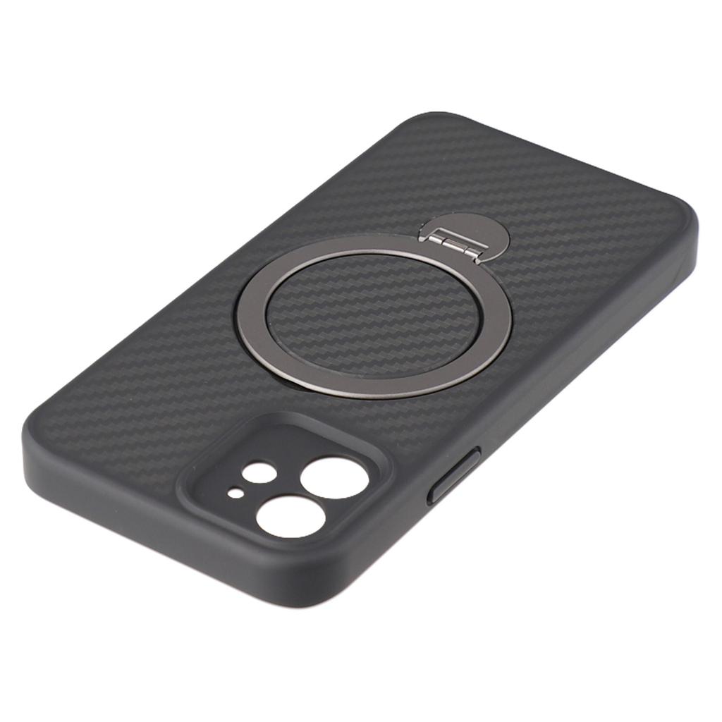 For iPhone 12 Case Compatible with MagSafe Kickstand TPU+PC Phone Cover Carbon Fiber Texture