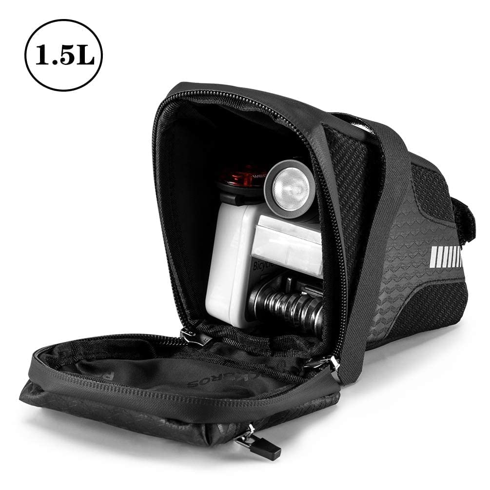 ROCKBROS Saddle Bicycle Road Bike Frame Large Capacity Reflective Taillight Attachment Waterproof Easy Hybrid Cycling Bag, Bag, Bag, 1.5L, Material,