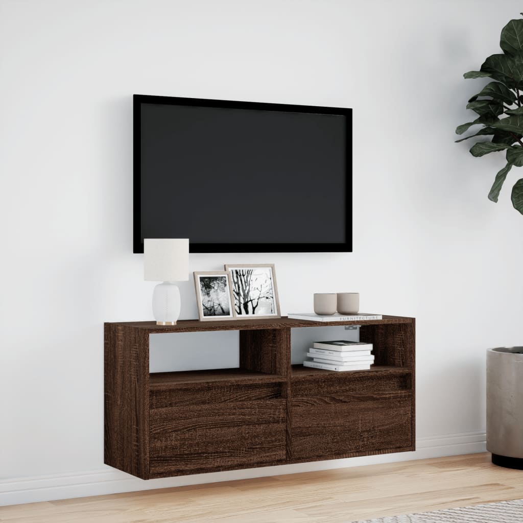TV Wall Cabinet with LED Lighting Brown Oak Effect 100 x 31 x 45 cm