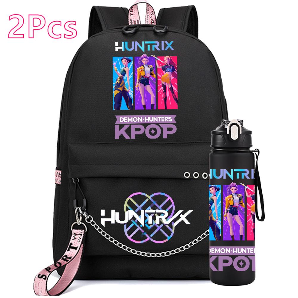 2 шт./набор Аниме Милый K-pop Рюкзак с принтом и бутылкой для воды 750 мл для девочки-подростка, мальчика, школьный рюкзак, детский подарок, большая вместимость, дорожная сумка, рюкзак