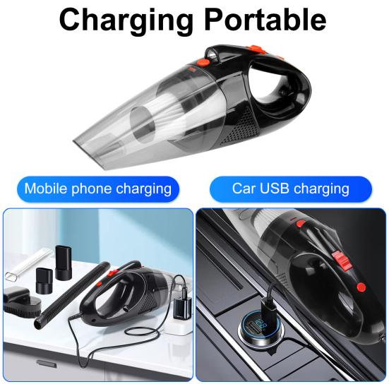 Автомобильный пылесос со светодиодной подсветкой, 120 Вт, высокая мощность, 2000 мАч, беспроводной перезаряжаемый портативный пылесос двойного назначения с сильной мощностью всасывания, автомобильные принадлежности