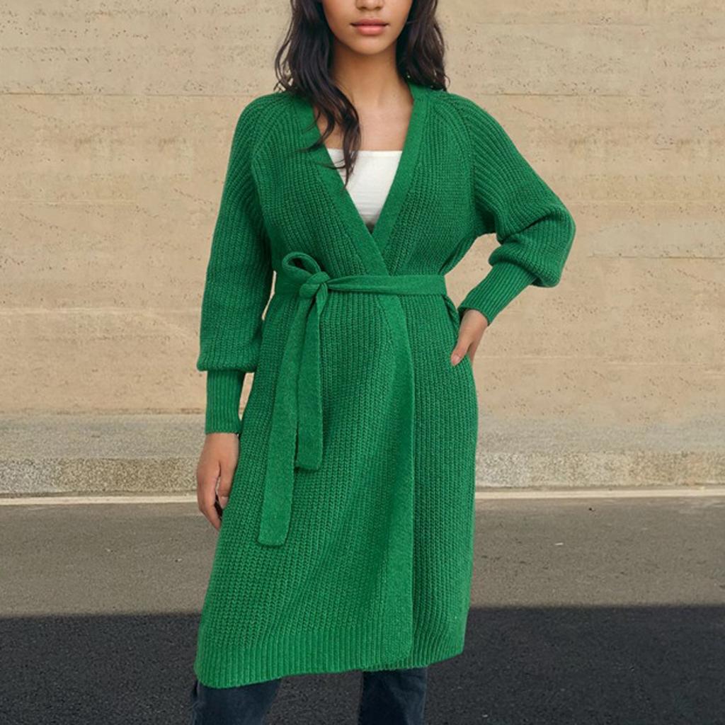 Женская мода пояс вязаный кардиган свитер повседневный свободный свитер куртка
