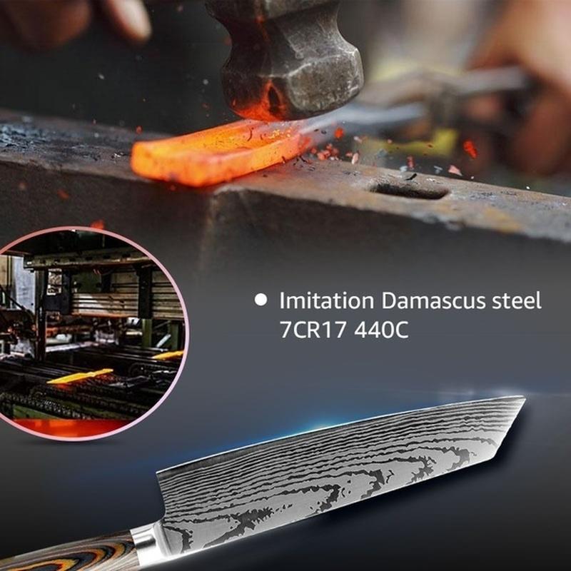 6 Pcs Damascus Laser Pattern Stainless Steel Kitchen Knife Set Kitchen Stuff Chopping Knife Fruit Cutter