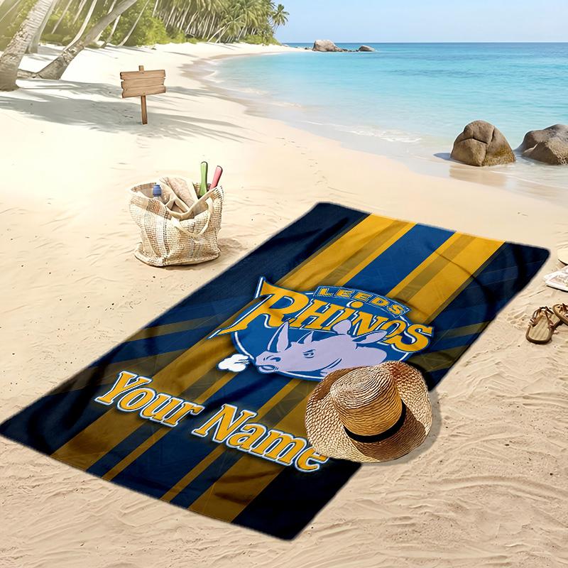 Leeds Rhinos Custom Beach Towel, Print Your Name Text Lightweight Absorbent Towel for Swimming Travel