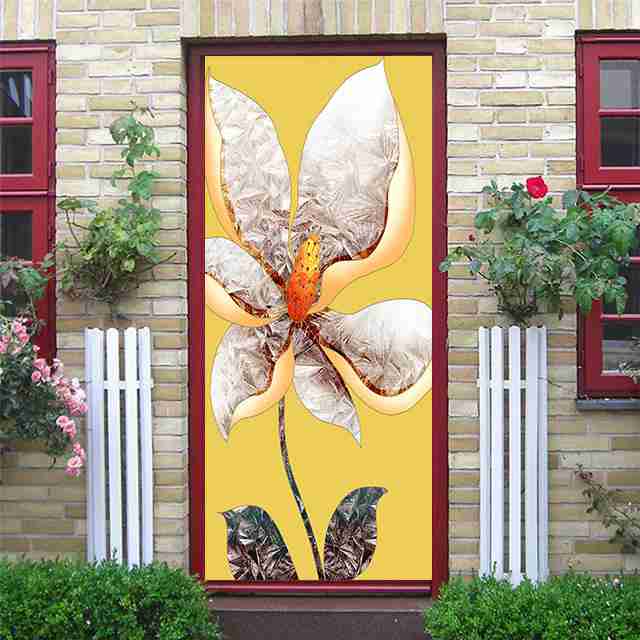 Картина маслом, наклейки на дверь, цветок, простые абстрактные линии, бамбуковые обои на холодильник для гостиной, домашний декор, художественная наклейка для спальни