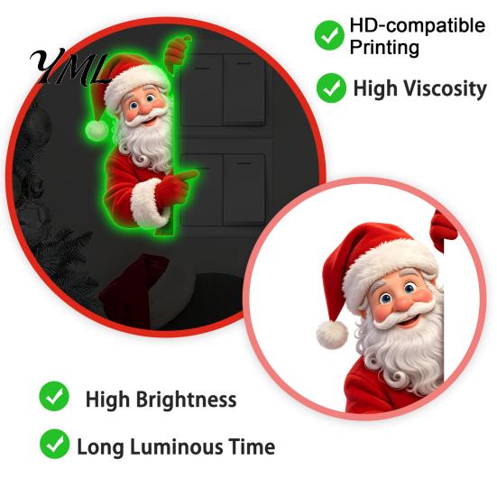 Waterproof Window Film for Christmas Glow in The Dark Santa Claus Switch Sticker, Decorative PVC Luminous Wall Decal Durable Seasonal Decor