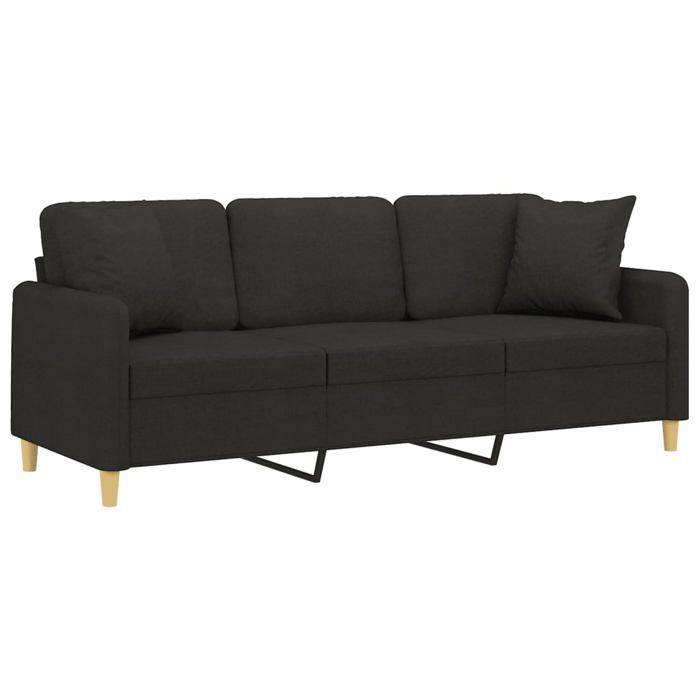VidaXL Canapé 3 places avec oreillers décoratifs noir 180 cm tissu 3200921