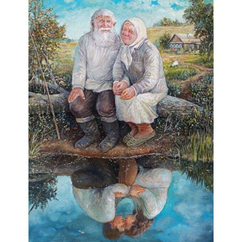 DIY 5D Diamond Painting Old Couple Full Round Drill Mosaic Diamond Embroidery Rhinestone Cross Stitch Sweet Home Old Man Decor
