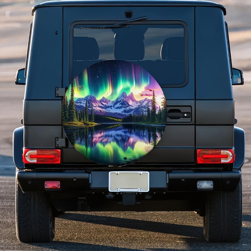 1pc Aurora And Mountain Landscape Tire Cover - 100% Polyester, Suitable For Cars, Suvs, And Trucks, Perfect For Outdoor Parking