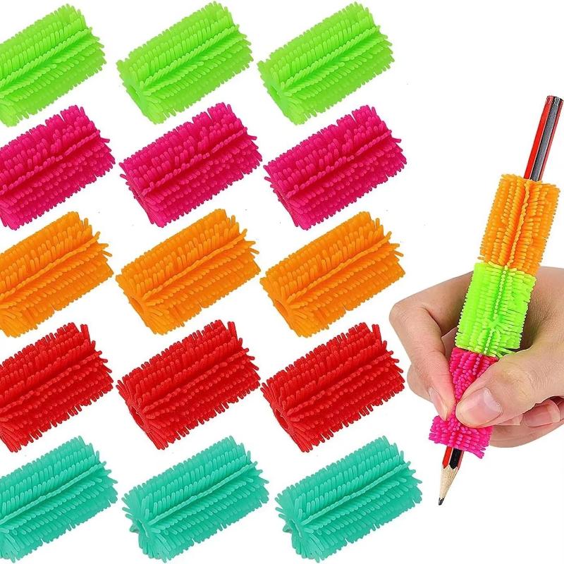 5Pcs Funy Colorful Silicone Pen Holder Writing Tool Squeeze Toy Furry Pencil Grasp Writing Decompress Aid Grip Stationery