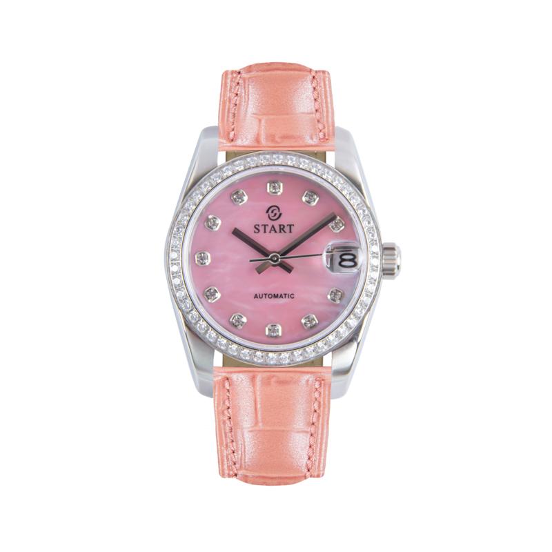 Start Женские часы с перламутровым циферблатом, модные повседневные автоматические механические часы, водонепроницаемые кожаные часы с функцией даты