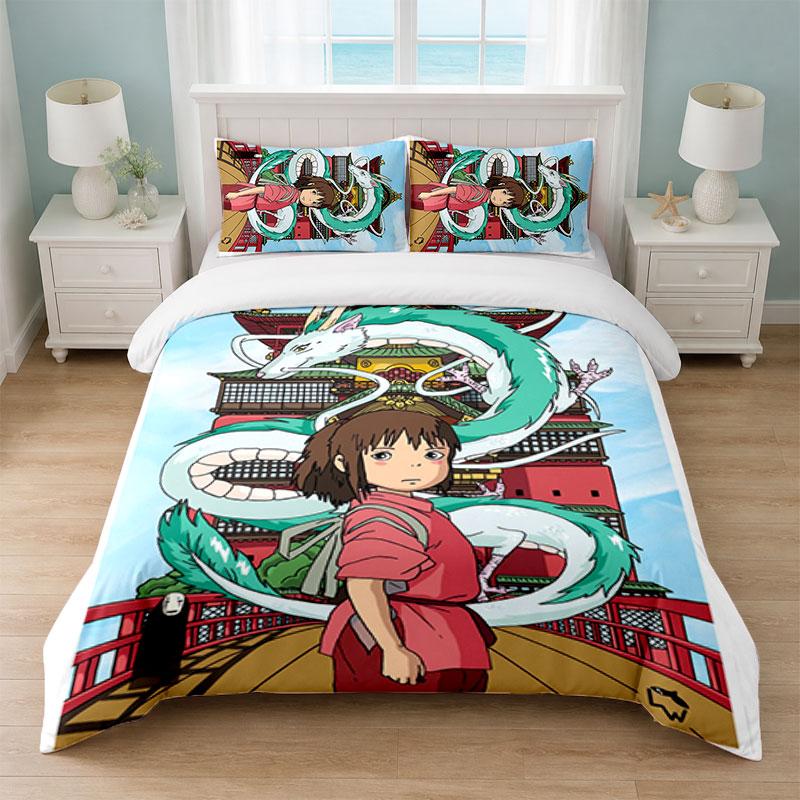 Spirited Away Bedroom 3Pcs Bedding Set Soft Bed Sheet Pillowcases Home Bedding Decoration