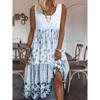Женское Бохо Платье, Женская Блузка-Топ с Цветочным Принтом и Цветными Блоками, Круглый Вырез