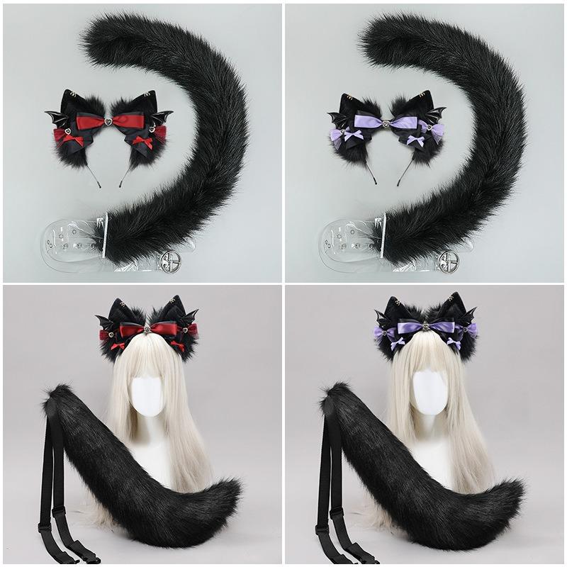 Handmade Dark Lolita Goth Black Red Lo Girl Jewelry Cat Ears Devil Necklace Hairpin
