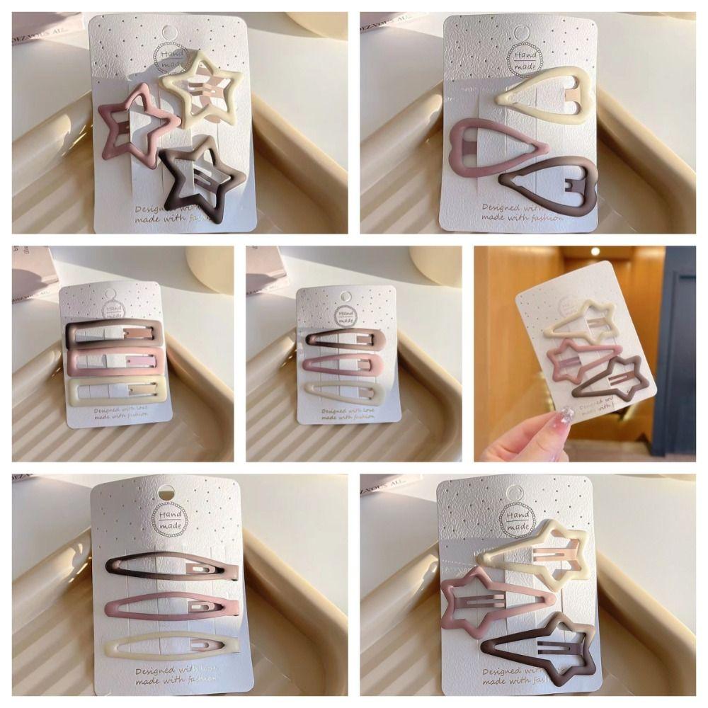 3pc/set Square Y2k Barrettes Metal Star Love BB Clip Cute   Children