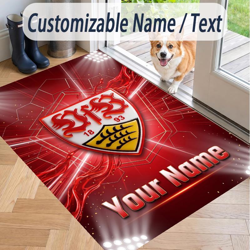 Custom Text Printed Rug VfB Stuttgart FC Non Slip Floor Carpet For Home Room Decor