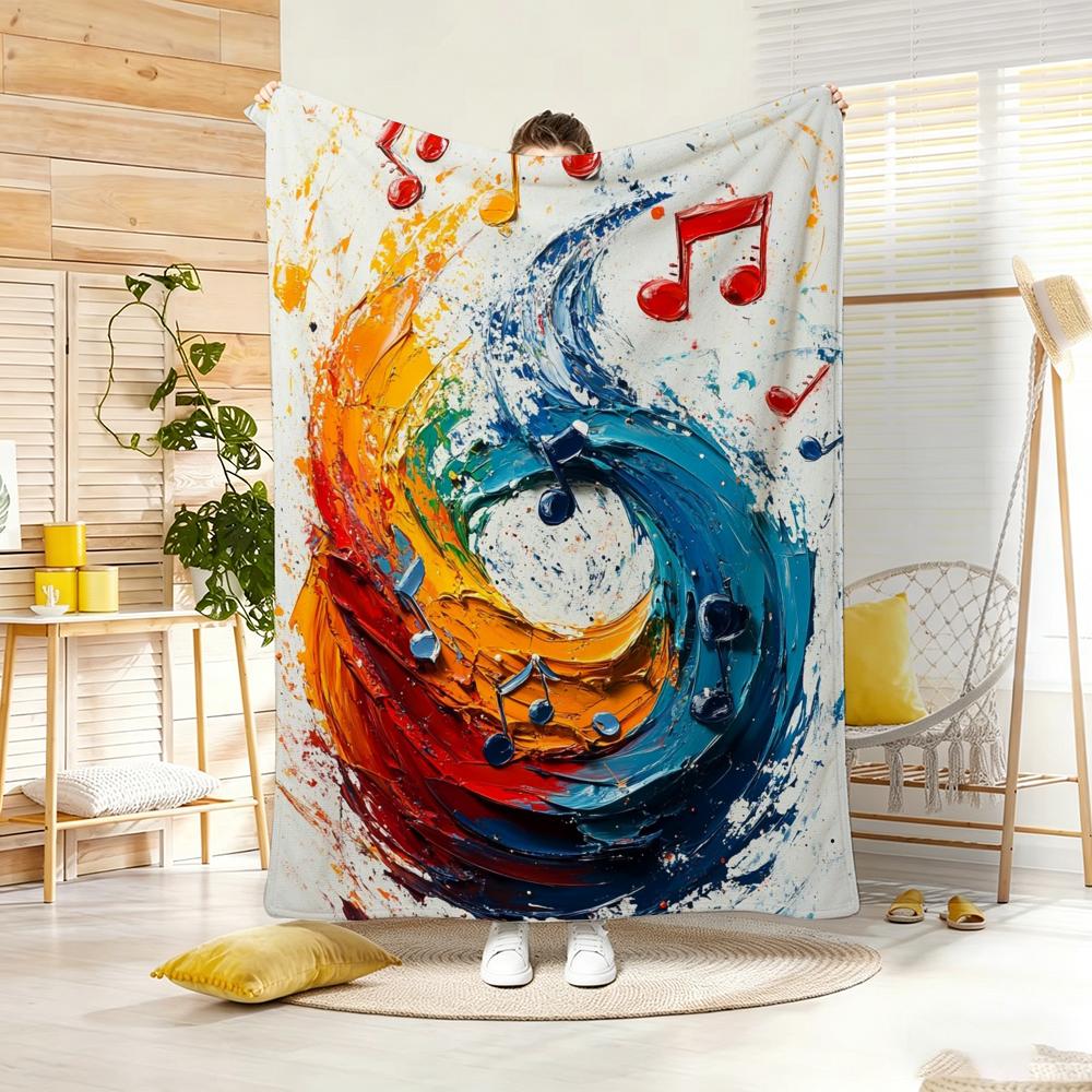 Painting Musical note oil art Throw Lightweight g Flannel Blanket Soft Skinfriendly for Summer Cooling