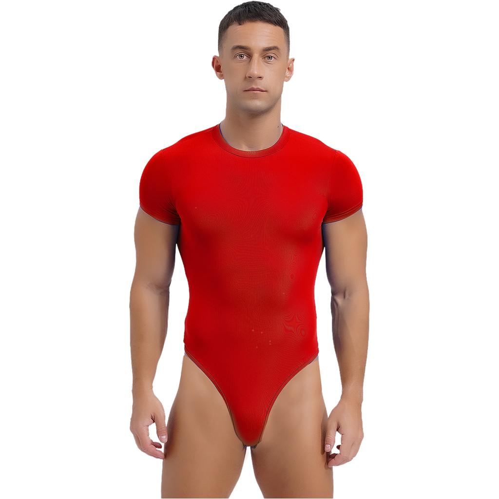 Men's One Piece Thongs Bodysuit Short Sleeve Button Crotch Shirt Leotard Snappies Rompers Jumpsuit