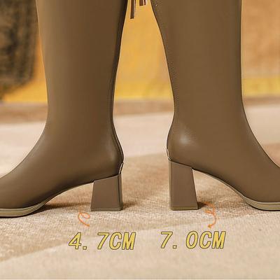 Сапоги женские до колена толстый каблук новые зимние на высоком каблуке тонкие сапоги ретро V-образный вырез квадратный носок высокие сапоги