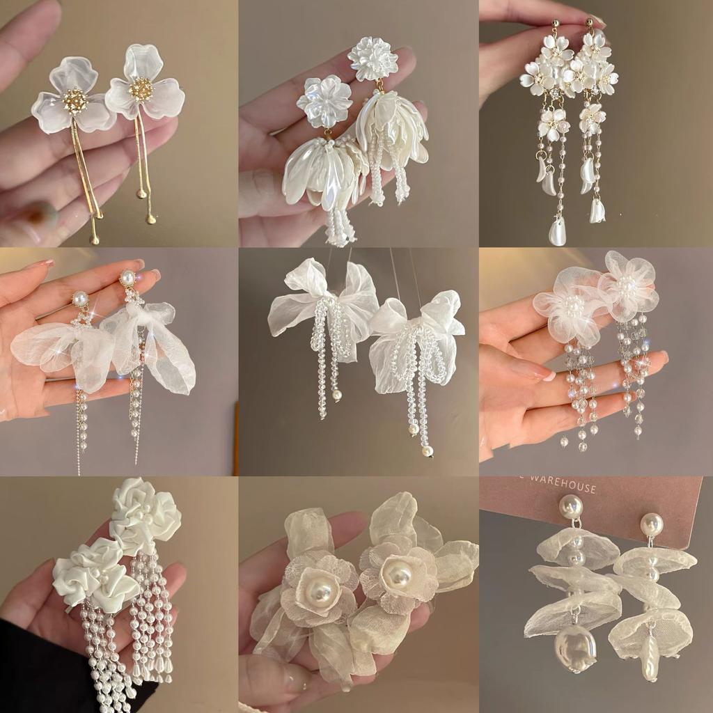 Silver Needle Super Fairy Elegant Bow Flower Stud Earrings French Light Luxury Earrings Literary Style Sweet Versatile Earrings