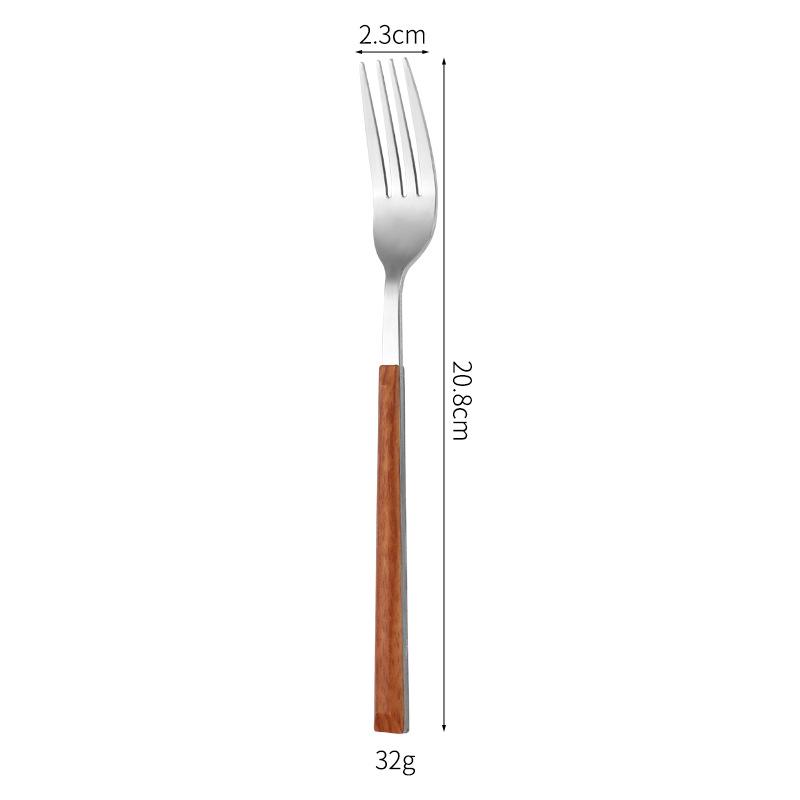 Stainless Steel Western Cutlery Set with Wood-Style Handles - Knife, Fork, Spoon, Steak Knife, Dessert Spoon, Titanium Plated