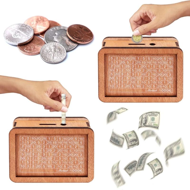 Saving Money Goal Counter Money Savings Targets and Number Wooden Money Box