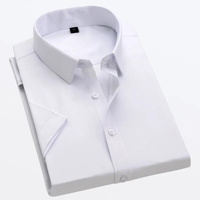 Летняя мужская приталенная однотонная рубашка с коротким рукавом 2026 года Business Casual Белая рубашка Мужской бренд Большой размер 5XL Классический стиль