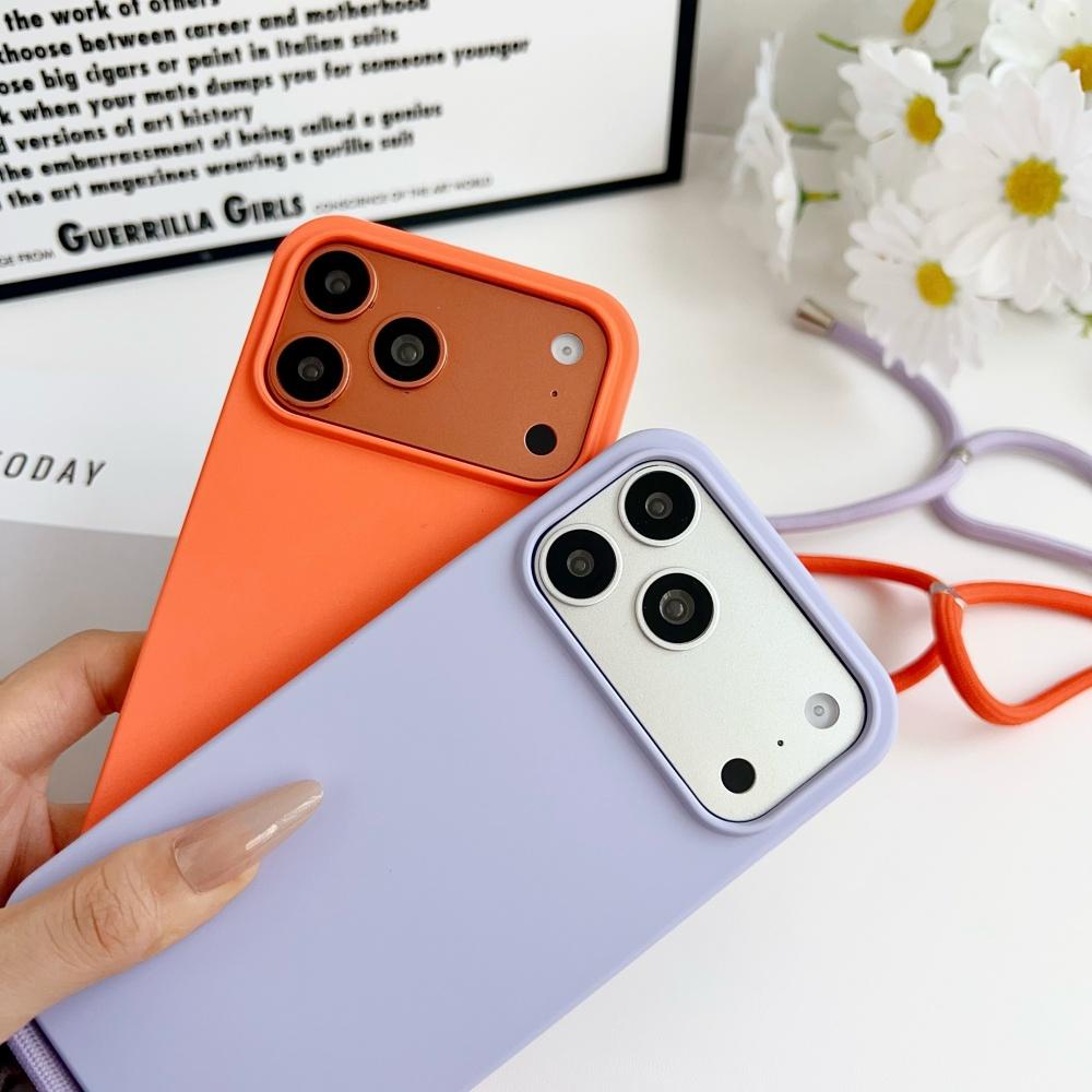 Жидкий силикон Нашлепка-шнурок через плечо Чехол для iPhone 17 Pro Max 16 15 14 13 12 11 XR XS X Матовый Мягкая защитная крышка