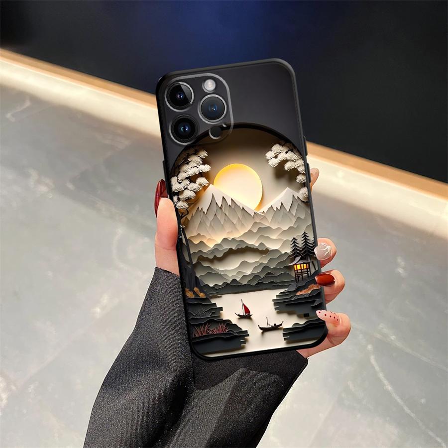 Черный Мягкий Чехол для Телефона для iPhone 13 12 11 17 Pro Max 17Air 7 8 XR 15 16 14 Plus XS Max с Рисунком 'Mountain View'