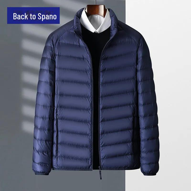 Брендовая мужская легкая куртка из хлопка-пуховика — короткая, повседневная, воротник-стойка, теплое зимнее пальто для людей среднего и пожилого возраста