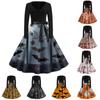 Women's Fashion V-Neck Casual Slim Halloween Printed Long Sleeve Dresses