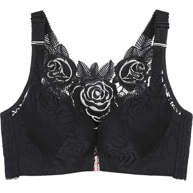 Large Size Women Sexy Beauty Back Wirefree Thin Rose Brassiere Adjustable Front Close Gathered Bra