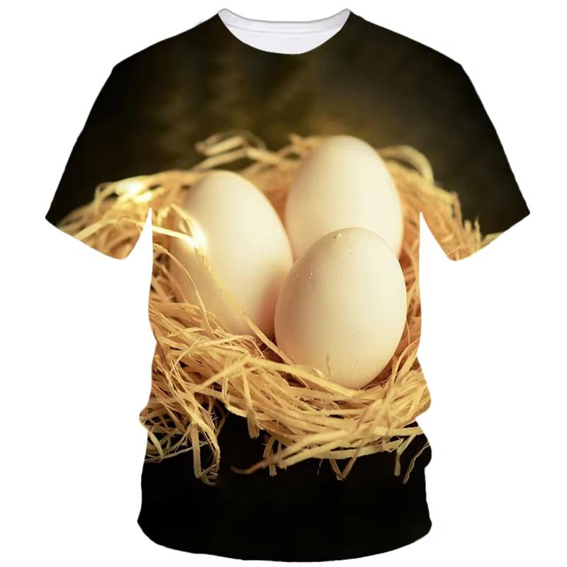 Funny Egg Pattern T-shirts 3D Printing Food Short Sleeve Round Neck Cool Design Men's T-shirts
