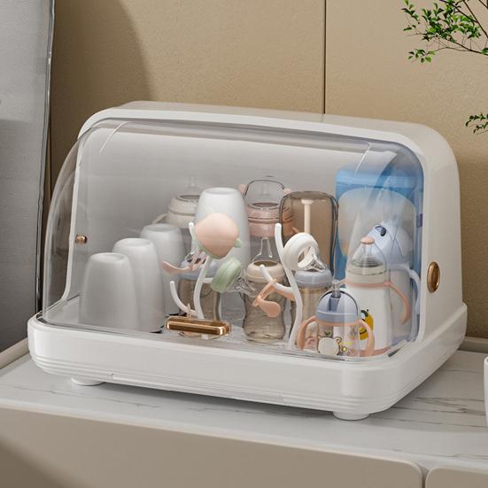 Baby Bottle Drying Rack with Cover 360-Degree Sealing Kitchen Cabinet Organizer Bottle